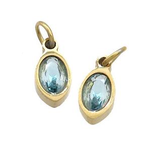 Stainless Steel Eye Pendant Pave Blue Zircon Gold Plated, approx 4x6mm