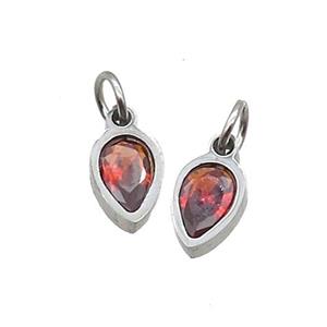 Raw Stainless Steel Teardrop Pendant Pave Orange Zircon, approx 4x6mm