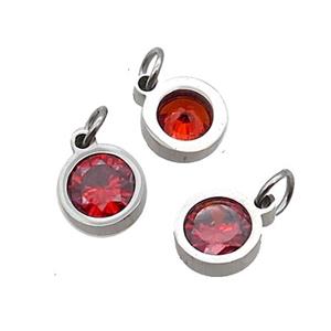 Raw Stainless Steel Pendant Pave Red Zircon Circle, approx 6mm