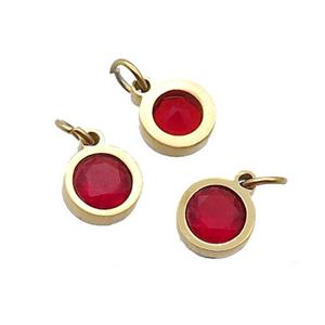 Stainless Steel Pendant Pave Red Zircon Circle Gold Plated, approx 6mm