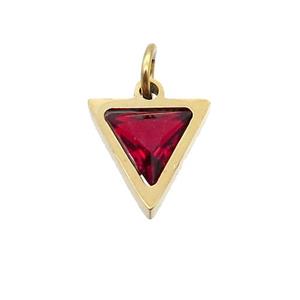 Stainless Steel Triangle Pendant Pave Red Zircon Gold Plated, approx 6x6mm