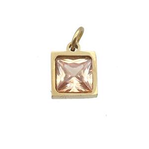Stainless Steel Square Pendant Pave Champagne Zircon Gold Plated, approx 6x6mm
