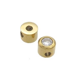 Stainless Steel Guru Beads Pave Zircon T-holes Gold Plated, approx 5mm, 1.5mm hole