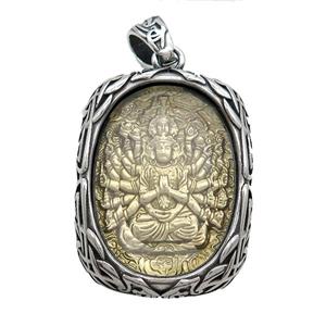 Copper Buddha Pendant Gold Plated Stainless Steel Wrapped Antique Silver, approx 30-40mm