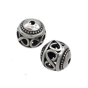 Stainless Steel Round Beads Hollow Antique Silver, approx 10mm