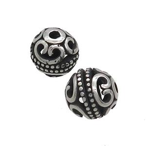 Stainless Steel Round Beads Hollow Antique Silver, approx 10mm