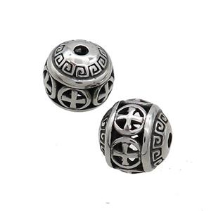 Stainless Steel Round Beads Hollow Antique Silver, approx 10mm