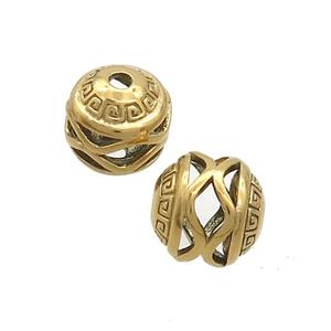 Stainless Steel Round Beads Hollow Gold Plated, approx 10mm