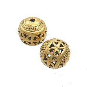 Stainless Steel Round Beads Hollow Gold Plated, approx 10mm