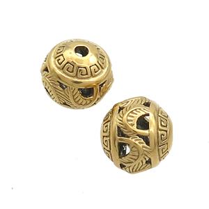 Stainless Steel Round Beads Hollow Gold Plated, approx 10mm