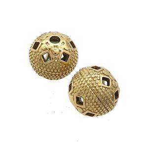 Stainless Steel Round Beads Hollow Gold Plated, approx 10mm