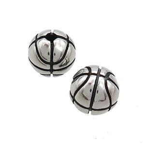 Stainless Steel Beads Round Basketball Sport Antique Silver, approx 10mm