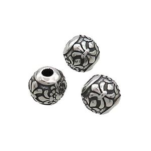 Stainless Steel Round Beads Fleur-de-lis Antique Silver, approx 7mm