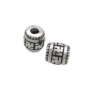 Stainless Steel Barrel Beads Large Hole Antique Silver, approx 6-6.5mm, 2mm hole