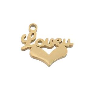 Stainless Steel LOVEU Heart Charms Pendant Gold Plated, approx 13-14mm