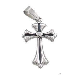 Raw Stainless Steel Cross Pendant Black Enamel, approx 13-20mm