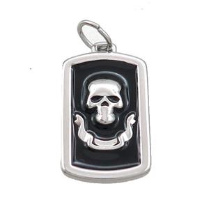 Raw Stainless Steel Skull Charms Pendant Rectangle Black Enamel, approx 16-26mm