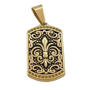 Stainless Steel Fleur-De-Lis Charms Pendant Rectangle Antique Gold, approx 16-26mm