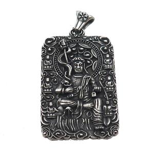 Stainless Steel Buddha Charms Pendant Rectangle Antique Silver, approx 33-50mm