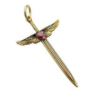 Stainless Steel Cross Pendant Pave Rhinestone Angel Wings Antique Gold, approx 31-60mm