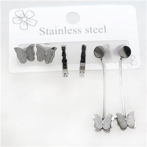 Raw Stainless Steel Earrings Butterfly, approx 6-10mm, 14mm dia