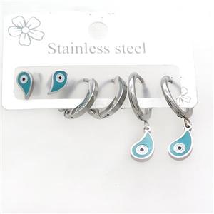 Raw Stainless Steel Earrings Evil Eye, approx 6-10mm, 14mm dia