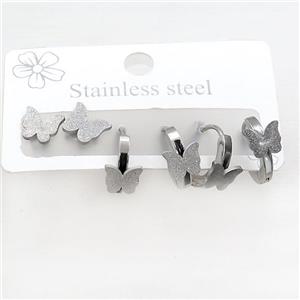 Raw Stainless Steel Earrings Butterfly, approx 6-10mm, 14mm dia