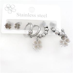 Raw Stainless Steel Earrings Clover, approx 6-10mm, 14mm dia