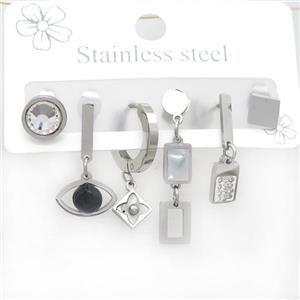 Raw Stainless Steel Earrings Mixed Shapes, approx 6-10mm, 14mm dia