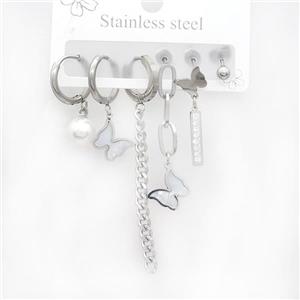 Raw Stainless Steel Earrings Butterfly, approx 6-10mm, 14mm dia