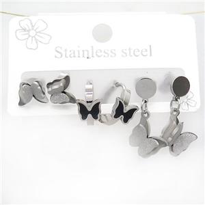 Raw Stainless Steel Earrings Butterfly, approx 6-10mm, 14mm dia