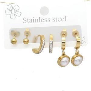 Stainless Steel Earrings Gold Plated, approx 6-10mm, 14mm dia