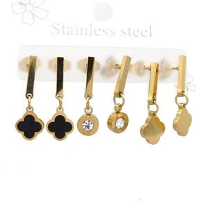 Stainless Steel Earrings Clover Gold Plated, approx 6-10mm, 14mm dia