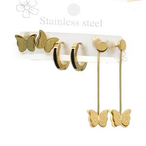 Stainless Steel Earrings Butterfly Gold Plated, approx 6-10mm, 14mm dia