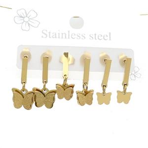 Stainless Steel Earrings Butterfly Gold Plated, approx 6-10mm, 14mm dia