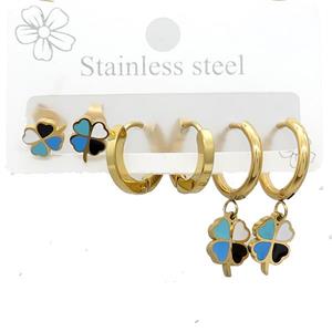 Stainless Steel Earrings Clover Gold Plated, approx 6-10mm, 14mm dia