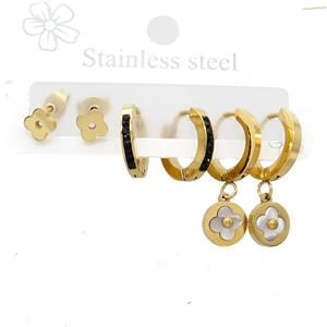 Stainless Steel Earrings Clover Gold Plated, approx 6-10mm, 14mm dia