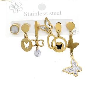 Stainless Steel Earrings Butterfly Gold Plated, approx 6-10mm, 14mm dia