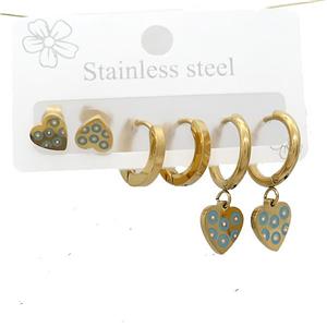 Stainless Steel Earrings Heart Gold Plated, approx 6-10mm, 14mm dia