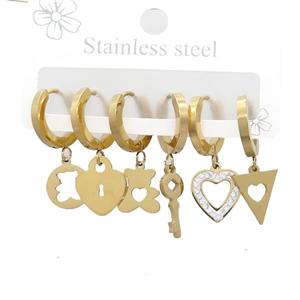 Stainless Steel Earrings Mixed Shapes Gold Plated, approx 6-10mm, 14mm dia