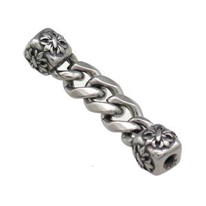 Stainless Steel CordEnd Cube Fleur De Lis Antique Silver, approx 10-16mm, 50mm length