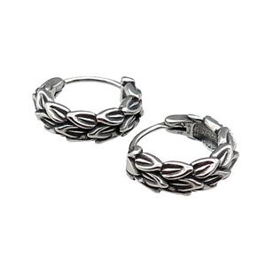 Stainless Steel Hoop Earrings Leaf Antique Silver, approx 15-16mm