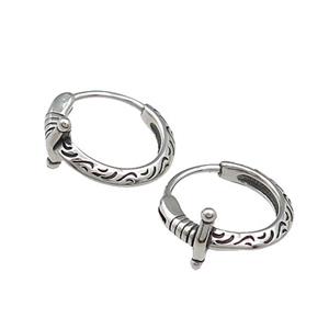 Stainless Steel Hoop Earrings Cross Antique Silver, approx 15-16mm