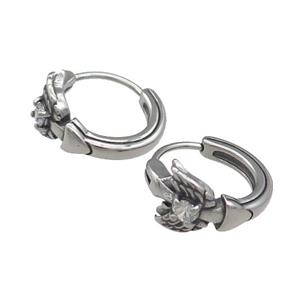 Stainless Steel Hoop Earrings Rhinestone Angel Wings Antique Silver, approx 15-16mm