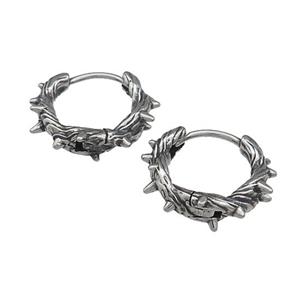 Stainless Steel Hoop Earrings Spike Antique Silver, approx 15-16mm