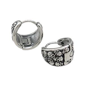 Stainless Steel Hoop Earrings Skull Halloween Antique Silver, approx 15-16mm