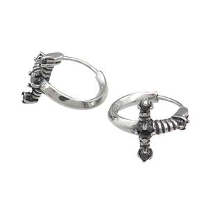 Stainless Steel Hoop Earrings Pave Rhinestone Antique Silver, approx 15-16mm