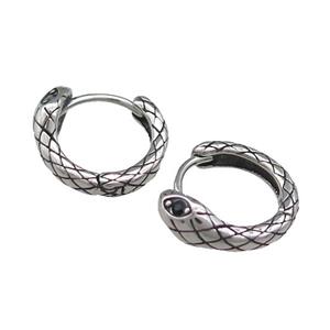 Stainless Steel Hoop Earrings Pave Rhinestone Snake Antique Silver, approx 15mm