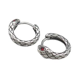 Stainless Steel Hoop Earrings Pave Rhinestone Snake Antique Silver, approx 15mm