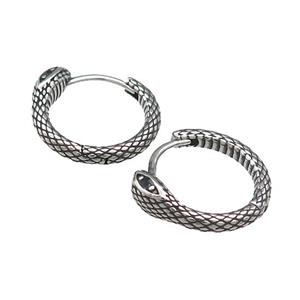 Stainless Steel Hoop Earrings Pave Rhinestone Snake Antique Silver, approx 17mm